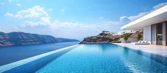 Fototapeta premium Infinity Pool Santorini Villa View