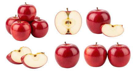 Shiny red apples on black background on transparent background