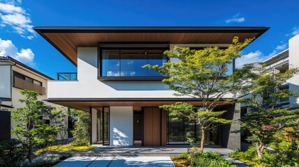 Obraz premium Modern Japanese Residence: Architectural Design and Landscaping