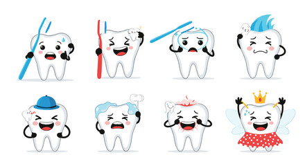 Obraz premium Cute cartoon teeth characters for dental health education material, perfect for kids dentistry promotions