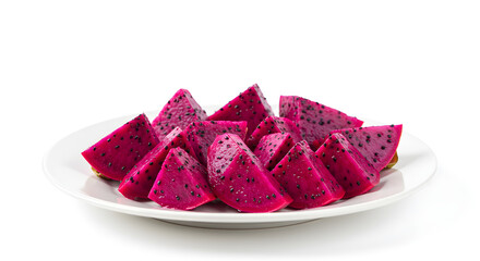 Tropical Chopped Dragon Fruit in Bowl Isolated