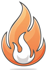 Stylized cartoon flame icon with gradient orange and white colors