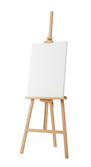 White canvas on a wooden easel isolated on transparent background