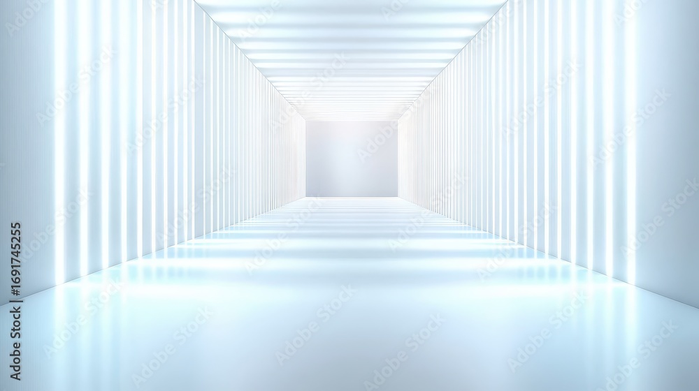 Poster a bright, minimalist corridor with vertical lighting creating an illusion of depth and space.