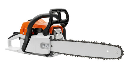 Chainsaw with orange and white isolated on transparent background