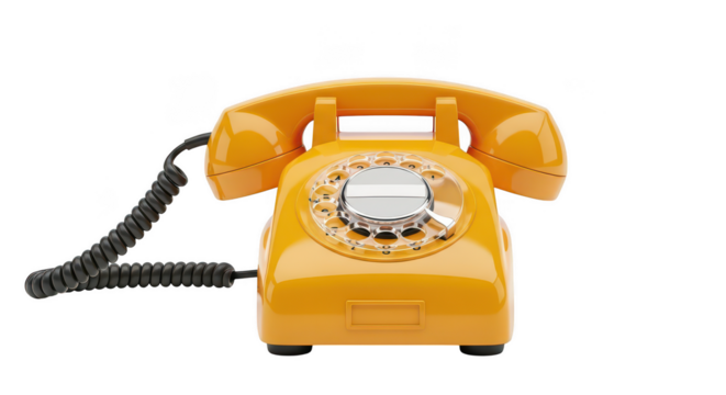 Yellow rotary dial telephone isolated on transparent background