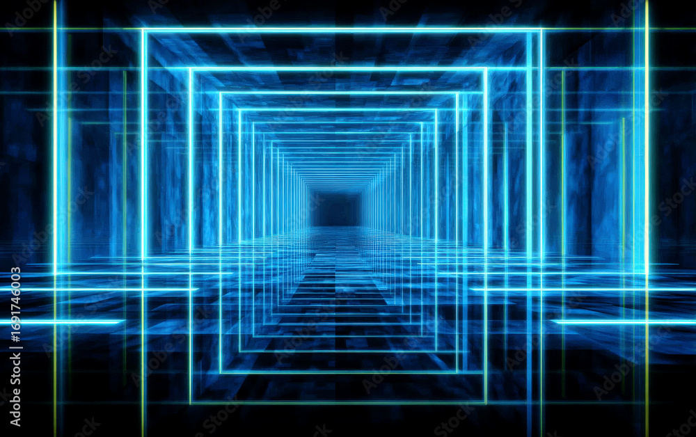Aufkleber abstract blue glowing geometric tunnel with multiple rectangular frames