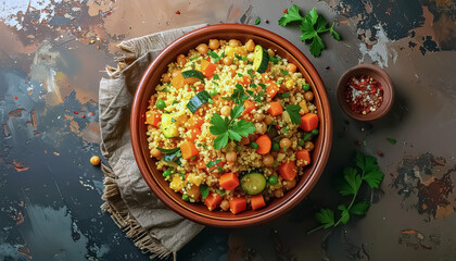 Moroccan Couscous with Vegetables Top View