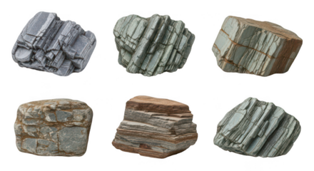 Various rock samples isolated on transparent background