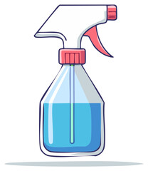 Cartoon Spray Bottle Filled with Blue Cleaning Liquid Solution Illustration