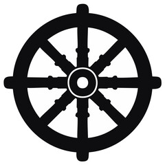 Obraz premium Maritime Navigation Symbol Black Ship Wheel Silhouette Isolated