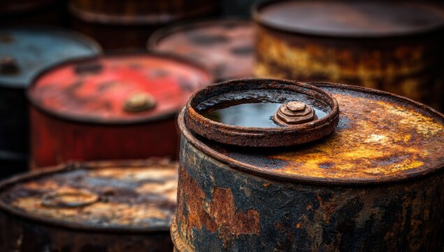 Corroded metal barrels.  A close-up view - Powered by Adobe
