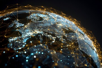 Global view of the Earth from space, with a black atmosphere and water drops on the glass