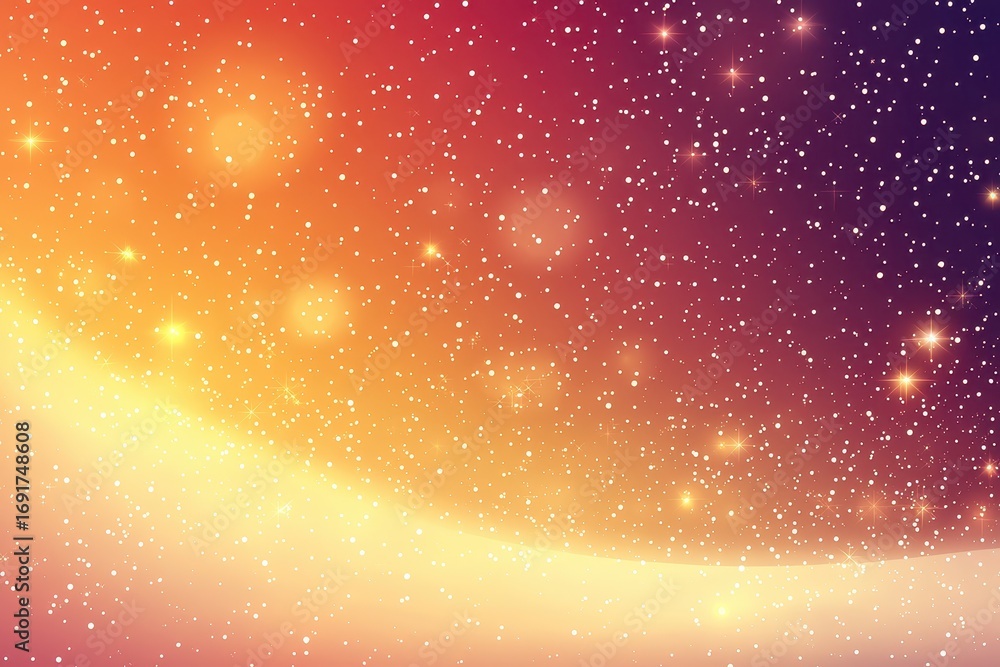 Poster a colorful, abstract background featuring shimmering stars and a gradient of warm hues with soft cur