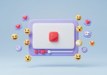 Social media video player with emoji reactions and engagement icons