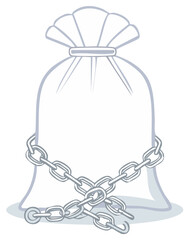 Secured Sack Illustration: Bag Tied with Metal Chains, Protection Concept