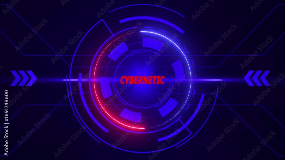 Poster futuristic cybernetic h u d interface with neon glow and data streams digital technology concept vid
