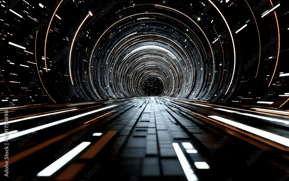 Aufkleber futuristic tunnel with glowing lines and circular patterns