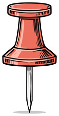 Hand drawn illustration of a single red thumbtack office supply