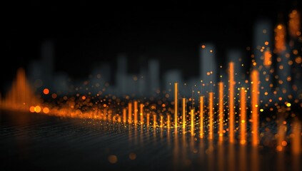 Abstract digital cityscape with orange glowing lines