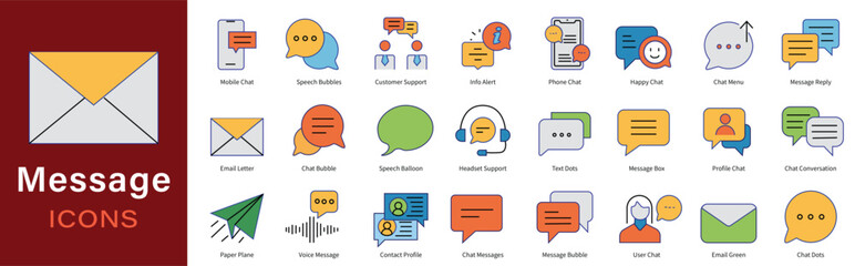 Colorful Messaging Icons – Flat Vector Set for Communication, Chat & UI Design