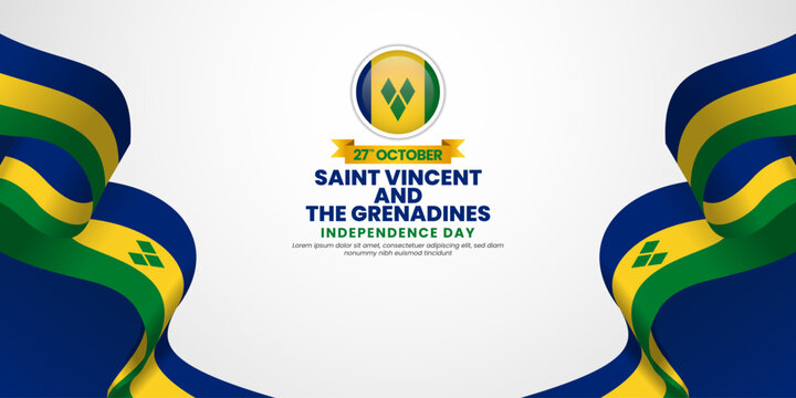 saint vincent and the grenadines independence day banner background with waving ribbon flag