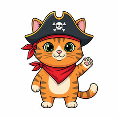 Adorable Orange Tabby Pirate Cat with Skull and Crossbones