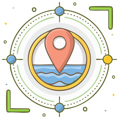Location pin inside circle concept for travel, navigation, and exploration illustration.