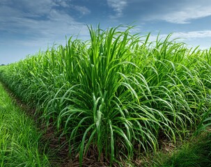 Lush Green Field of Tall Grass Under a Cloudy Sky