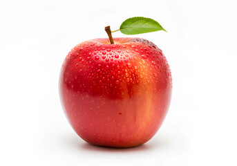 Fresh Red Apple with Dew Drops on Isolated White Background