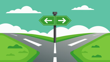 Road fork signpost with arrows pointing left and right