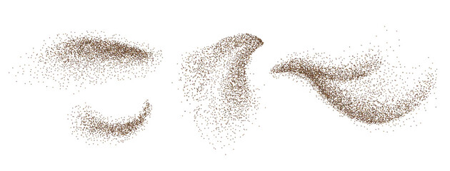 Cocoa powder abstract waves pattern. Flying coffee particles, brown sugar texture