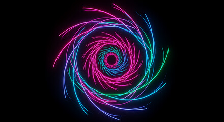 Digital vortex spiral abstract with neon glowing lines