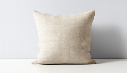 Beige pillow against a light wall