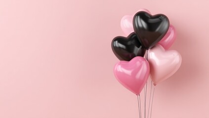 Heart-shaped balloons against a pink backdrop