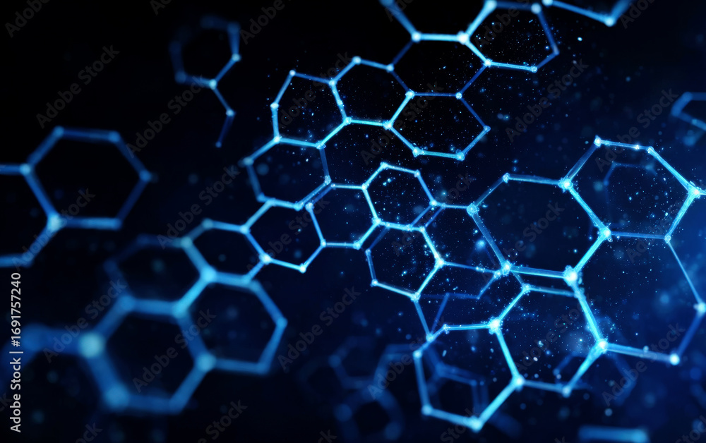 Aufkleber abstract molecular structure with hexagonal patterns in blue tones