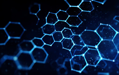Abstract Molecular Structure with Hexagonal Patterns in Blue Tones