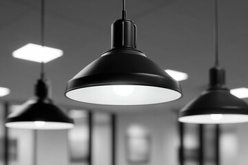 Black pendant lights in a room