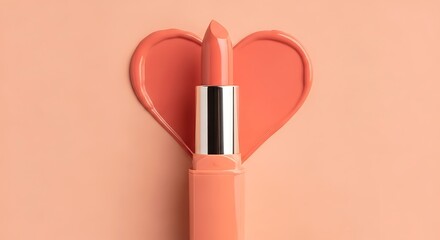 Obraz premium Lipstick with a heart shape swatch on a peach background