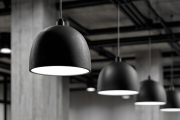 Industrial-style pendant lights hanging from a concrete ceiling