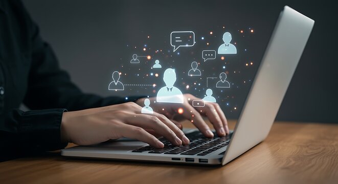 Human resources management and online communication on a laptop computer.