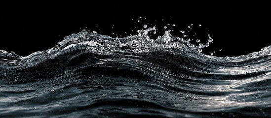 Water splashes and waves on a black background