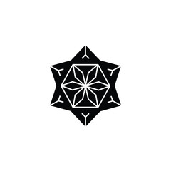 Geometric star mandala black white icon abstract border
