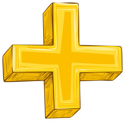 Fototapeta premium Golden plus sign illustration with a hand drawn style on white background.