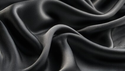 Close-up of dark gray silk fabric draped in soft folds