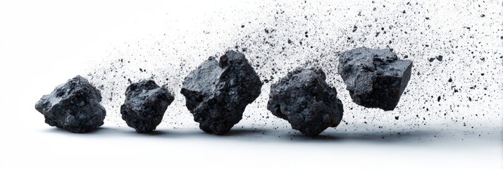 Dark stones in motion, debris spreading
