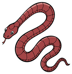 Fototapeta premium Cartoon Illustration of a Red Snake with a Black Outline Against a White Background