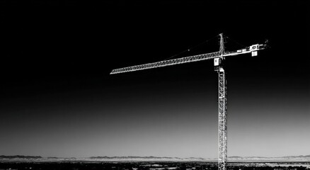 Monochromatic crane against a dark sky