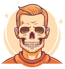 Fototapeta premium Stylized skull character illustration with hair and an orange outfit vector design