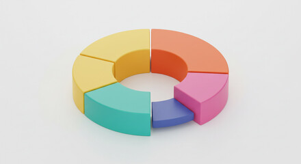 Colorful Pie Chart Segments in Modern Minimalist Style with Soft Natural Lighting on White Background for Business Presentation